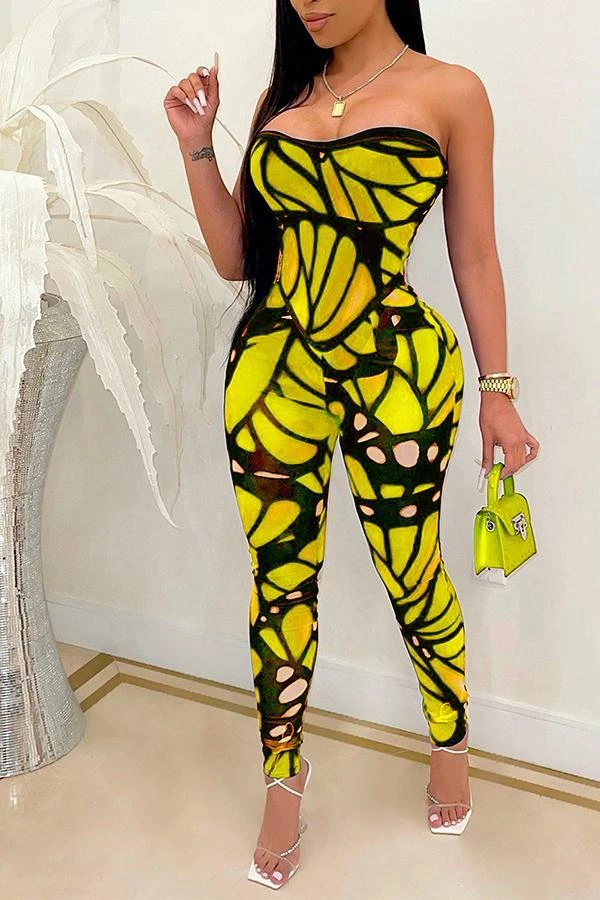 Abstract Print Bandeau Glamorous Bodycon Jumpsuit 3 Abstract Print Bandeau Glamorous Bodycon Jumpsuit - Image 3