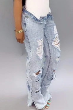 Hole Distressed Denim Slit Jeans 7 Hole Distressed Denim Slit Jeans -Prettytina 2 a7f16158 07db 40d3 9458 40e0e84de17b