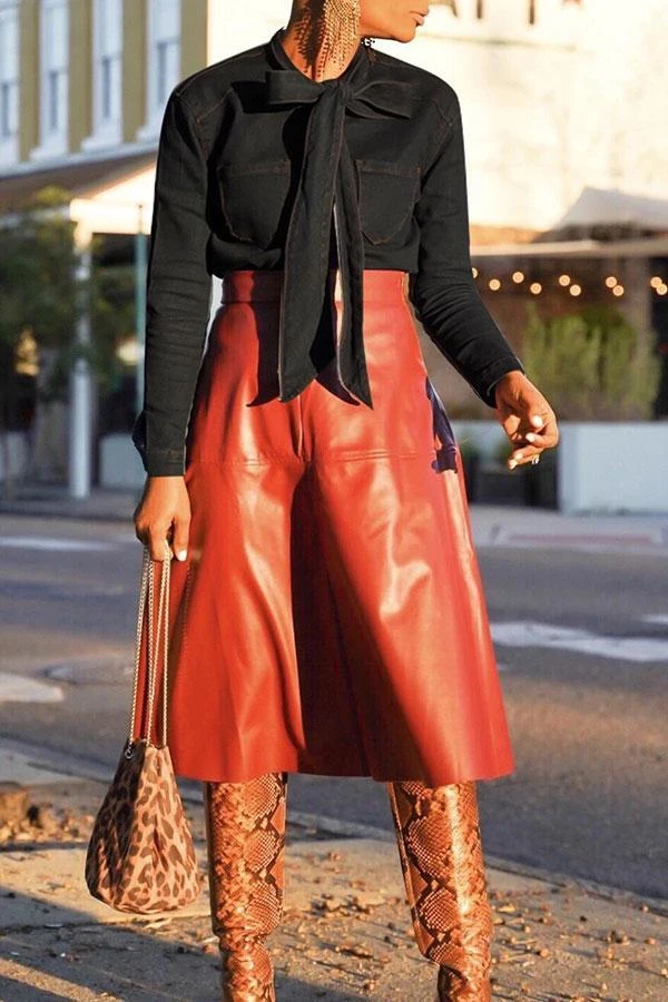 Bow-Neck Button Pocket Fashion Denim Blouse 2 Bow-Neck Button Pocket Fashion Denim Blouse - Image 2