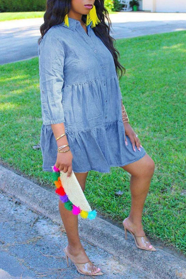 Solid Color Denim Mini Dress 1 Solid Color Denim Mini Dress