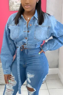 Solid Color Casual Lace-Up Coat