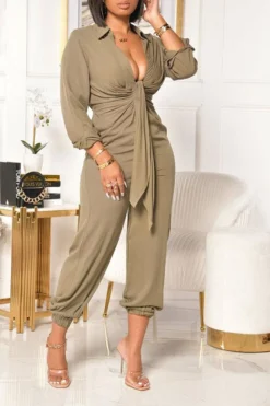 Solid Color Classic Front Wrap Jumpsuit