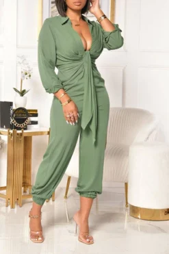 Solid Color Classic Front Wrap Jumpsuit -Prettytina C20110630 5