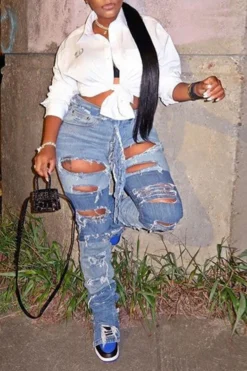 Patchwork On-trend Ripped Jeans