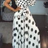 Polka Dot Sweet Irregular One Shoulder Maxi Dress