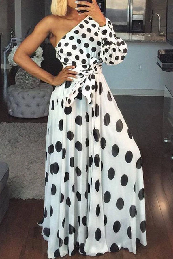 Polka Dot Sweet Irregular One Shoulder Maxi Dress 1 Polka Dot Sweet Irregular One Shoulder Maxi Dress