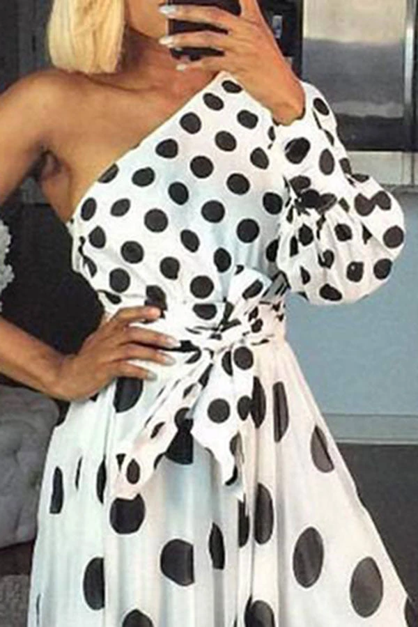 Polka Dot Sweet Irregular One Shoulder Maxi Dress 2 Polka Dot Sweet Irregular One Shoulder Maxi Dress - Image 2