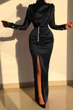 Solid Color Elegant Rhinestones Splited Maxi Dress -Prettytina C20122803 2 b9c325a0 b0cd 4610 9209 576fd2840653