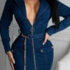 Blue On-trend Zipper Denim Mini Dress