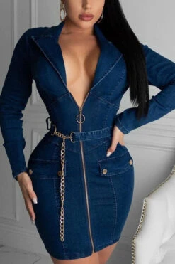 Blue On-trend Zipper Denim Mini Dress