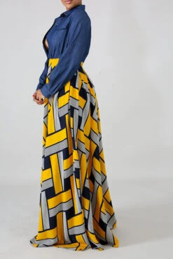 Demin Patchwork Stylish Single Breasted Maxi Dress 8 Demin Patchwork Stylish Single Breasted Maxi Dress -Prettytina C21012115 2