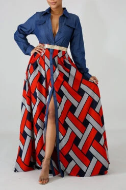 Demin Patchwork Stylish Single Breasted Maxi Dress 9 Demin Patchwork Stylish Single Breasted Maxi Dress -Prettytina C21012115 3