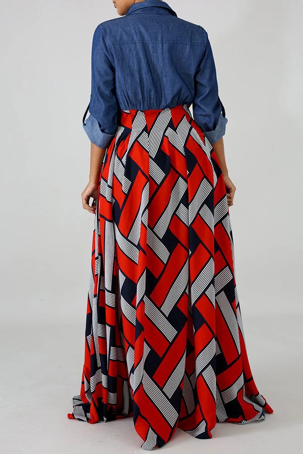 Demin Patchwork Stylish Single Breasted Maxi Dress 6 Demin Patchwork Stylish Single Breasted Maxi Dress - Image 6