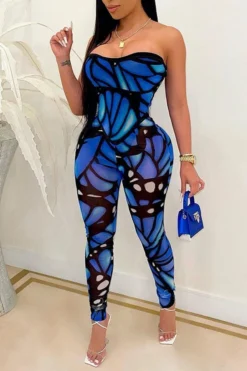 Abstract Print Bandeau Glamorous Bodycon Jumpsuit