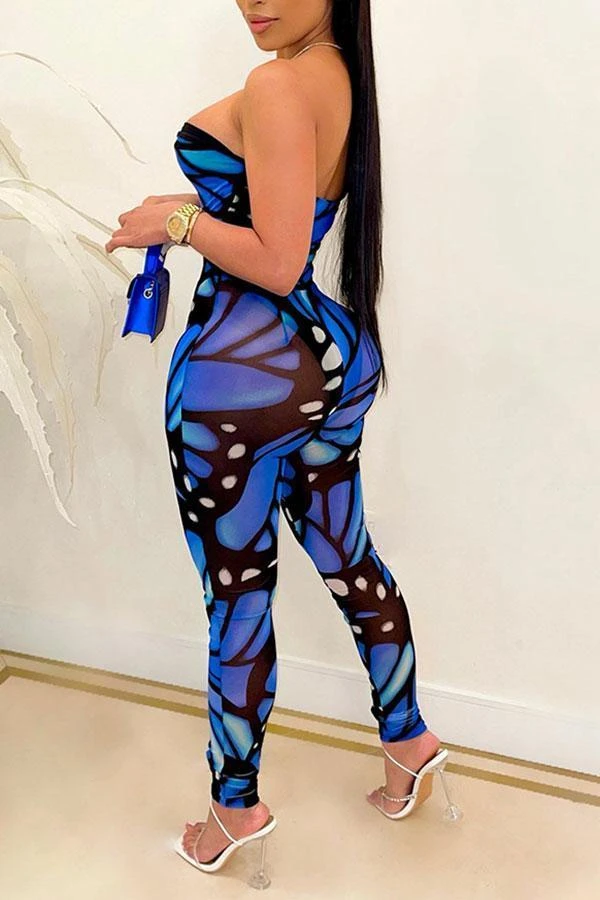 Abstract Print Bandeau Glamorous Bodycon Jumpsuit 2 Abstract Print Bandeau Glamorous Bodycon Jumpsuit - Image 2