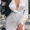 Solid Color Elegant Twisted Splited Mini Dress