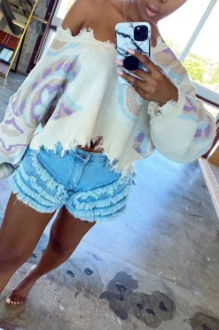 Blue On-trend Tassels Short Jeans -Prettytina C21032427 3