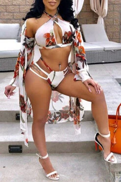 Floral Print Pretty Beach Three Pieces Swimwear