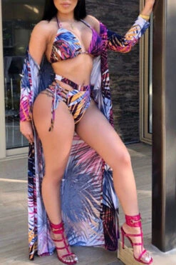 Floral Print Pretty Beach Three Pieces Swimwear -Prettytina C21033120 2