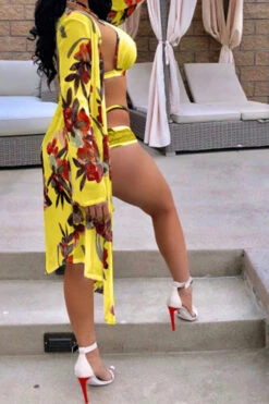 Floral Print Pretty Beach Three Pieces Swimwear -Prettytina C21033120 6