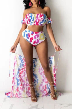 Graphic Print Elegant Bandeau Three Pieces