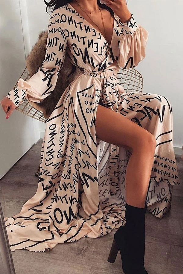 Letter Print Unique Irregular Maxi Dress 1 Letter Print Unique Irregular Maxi Dress