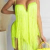 Solid Color Unusual Tassel Mini Dress