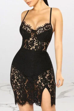 Solid Color Stylish Lace Mini Dress