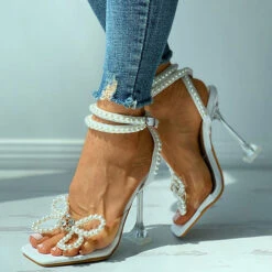 Pearl Butterfly Sweet High Heels Sandals 8 Pearl Butterfly Sweet High Heels Sandals -Prettytina C21060110 3