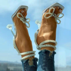Pearl Butterfly Sweet High Heels Sandals 9 Pearl Butterfly Sweet High Heels Sandals -Prettytina C21060110 4
