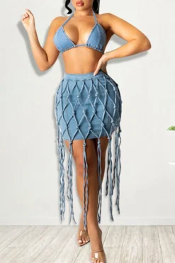 Solid Color Cool Tassels Dress Suit