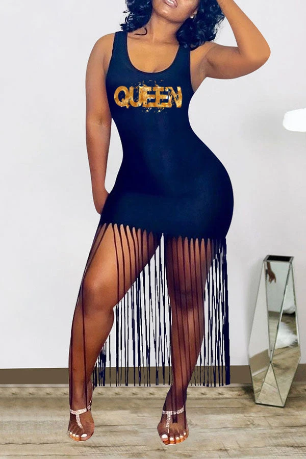 Letter Print Feminine Tassel Mini Dress 2 Letter Print Feminine Tassel Mini Dress - Image 2