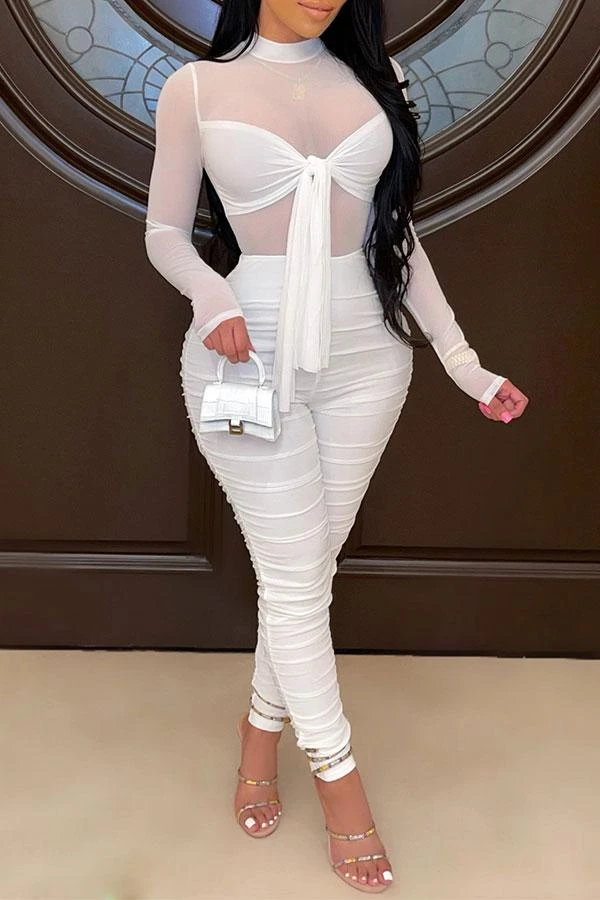 Solid Color On-trend Strappy See-Through Jumpsuit 2 Solid Color On-trend Strappy See-Through Jumpsuit - Image 2