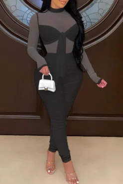 Solid Color On-trend Strappy See-Through Jumpsuit 14 Solid Color On-trend Strappy See-Through Jumpsuit -Prettytina C21061027 5