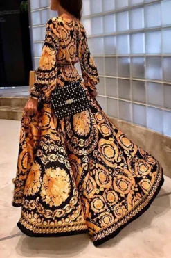 Tribal Print Retro Split Maxi Dress -Prettytina C21062139 4