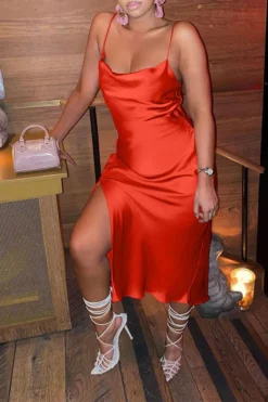 Solid Color Relaxed High Cut Midi Dress -Prettytina C21062319 4 6f3848ce fcdb 414f bf78 278693bab079