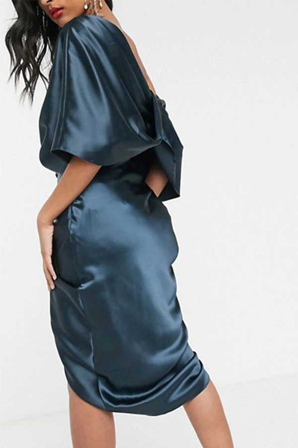 Solid Color Unique Ruffles Midi Dress 3 Solid Color Unique Ruffles Midi Dress - Image 3