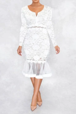 Lace Elegant Fishtail Midi Dress