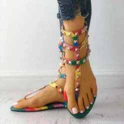 Rainbow Bright Rivet Design Sandals -Prettytina C21072313 RT 3