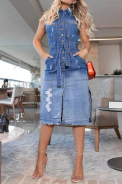 Blue Modern Cut-Out Midi Dress