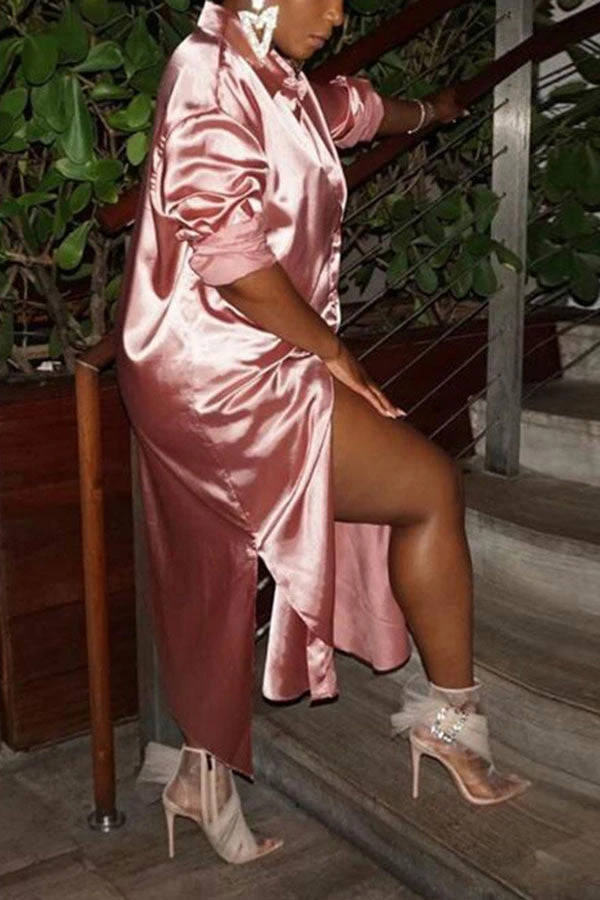 Solid Color Cool Single Breasted Midi Dress 2 Solid Color Cool Single Breasted Midi Dress - Image 2