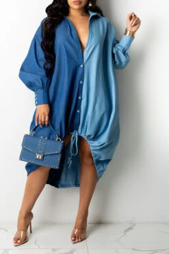 Hit Color On-trend Oversize Single Breasted Midi Dress -Prettytina C21083116 BL 3 b8573dd0 b4d8 4d3e 9dbd 30f3e2d56c2d