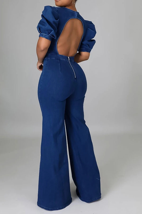 Solid Color Unique Backless Demin Jumpsuit 1 Solid Color Unique Backless Demin Jumpsuit