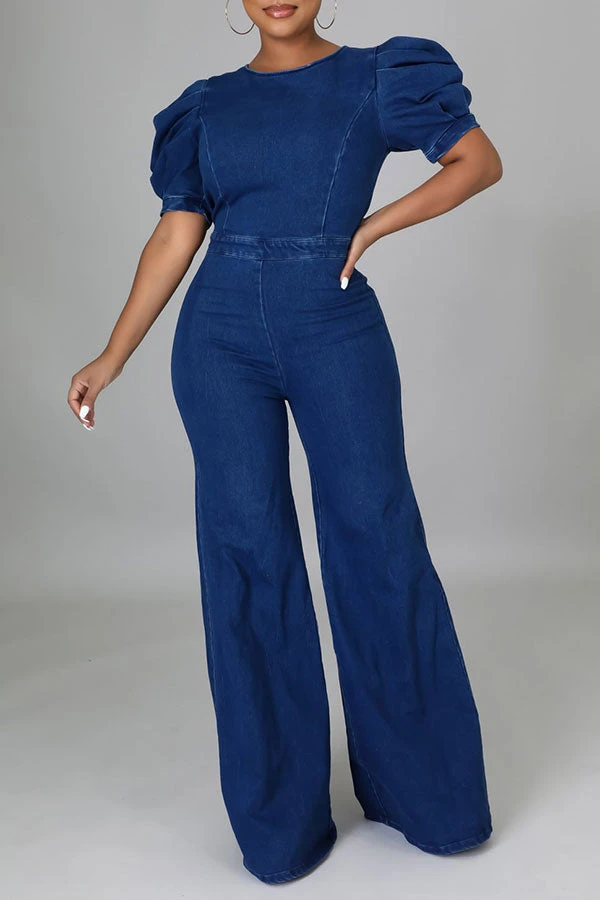 Solid Color Unique Backless Demin Jumpsuit 2 Solid Color Unique Backless Demin Jumpsuit - Image 2