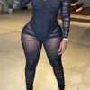 Solid Color Party See-Through Jumpsuit