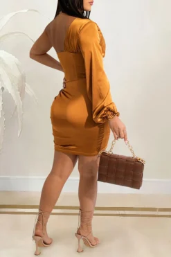 Solid Color Elegant Irregular Mini Dress -Prettytina C21101823 BR 2 99009ada 36bf 435c b9e3 b4113e9e7551