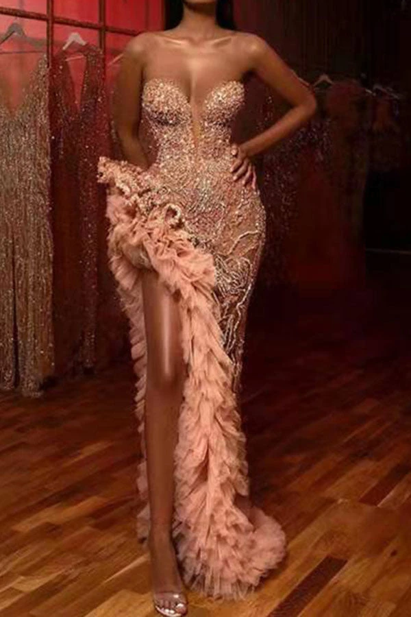 High Split Sequined Tassels Glamorous Maxi Dress 1 High Split Sequined Tassels Glamorous Maxi Dress
