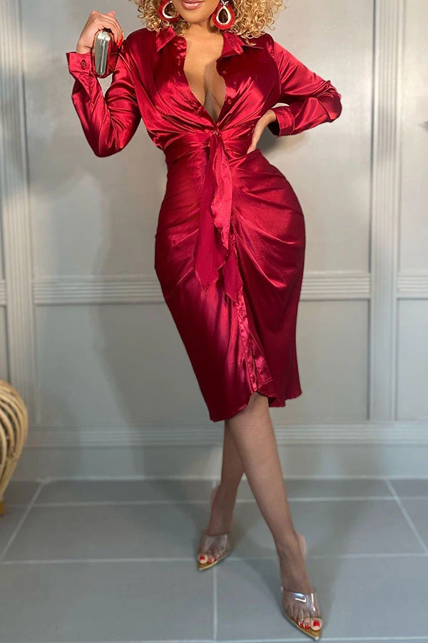 Solid Color Elegant Button Thru Midi Dress 5 Solid Color Elegant Button Thru Midi Dress - Image 5