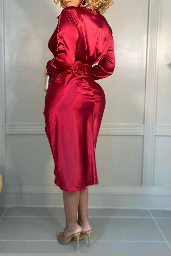 Solid Color Elegant Button Thru Midi Dress 6 Solid Color Elegant Button Thru Midi Dress - Image 6