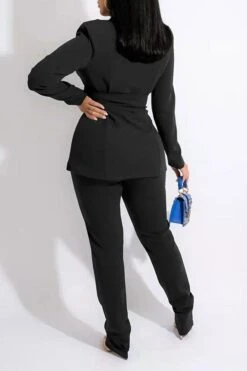 Solid Color Modern Blazer Pant Suit -Prettytina C21111918 BK 3